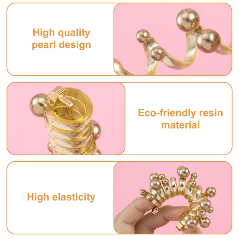 SmallCat 3PCS Spiral Hair Ties with Beads, Pearl Phone Cord Shape Bands, Elastic Rubber Ponytail Holders for Women, No Crease Hairstylist Accessories for Long Curly Hair-Gold Black White Pearl - Image 3